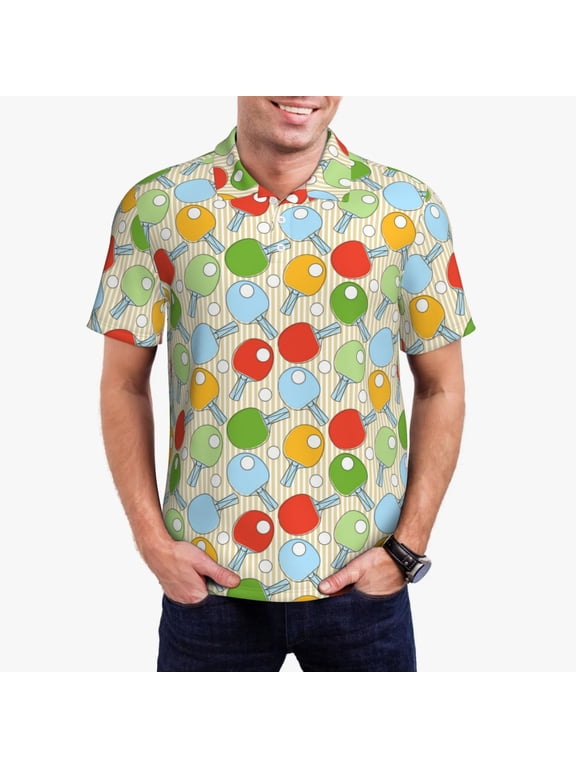 Colorful Ping Pong Rackets1 Print Men's Polo Shirts Short Sleeve,Golf Shirts for Men,Mens Golf Shirt Moisture Wicking Quick-Dry-3X-Large