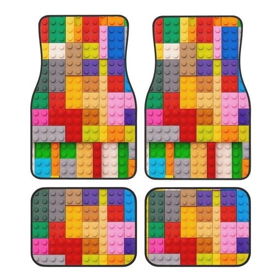 Fuzoiu Colorful Plastic Blocks Pattern Print Carpet Floor Mats for Car,Car Foot Mat Set,Universal Fit 4 Piece Mat Pad Set,Fits Most Cars Trucks Vans Sedans SUV Auto Carpet Mat Se