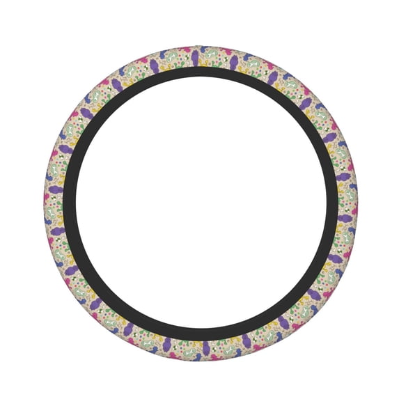 Fuzoiu Colorful Poodle Dog Print Elastic Stretch Steering Wheel Cover, Universal 15 Inch Automotive Steering Wheel Cover, Anti-Slip Sweat Absorption Universal Car Accessories for Women Men