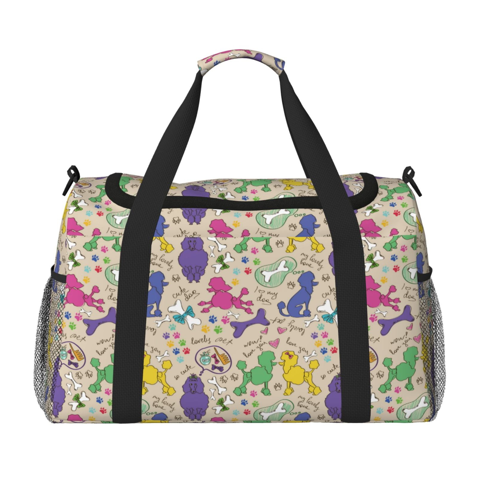 Fuzoiu Colorful Poodle Dog Print Travel Duffle Bag,Carry On Tote Bags,Duffel Bag,Sport Gym Bag, Hospital Bag for Labor and Delivery, Overnight Bag,Luggage Bag