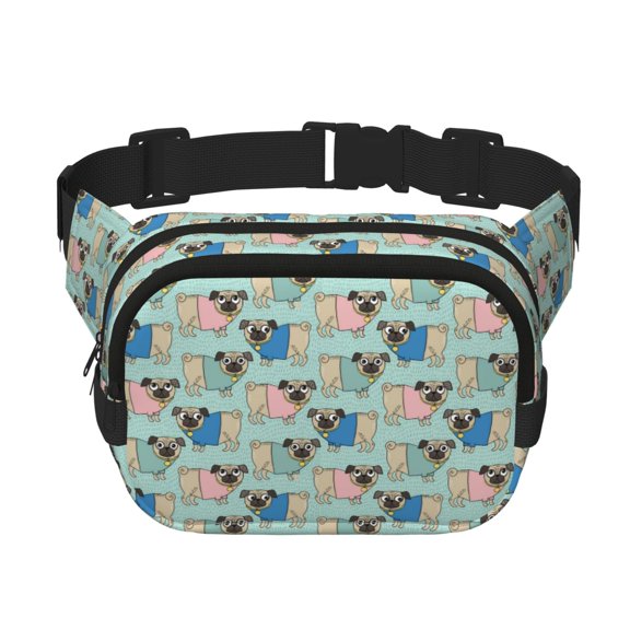Fuzoiu Colorful Pugs Print Unisex Square Double Layer Waist Bag,Crossbody Fanny Pack Travel Workout Accessory
