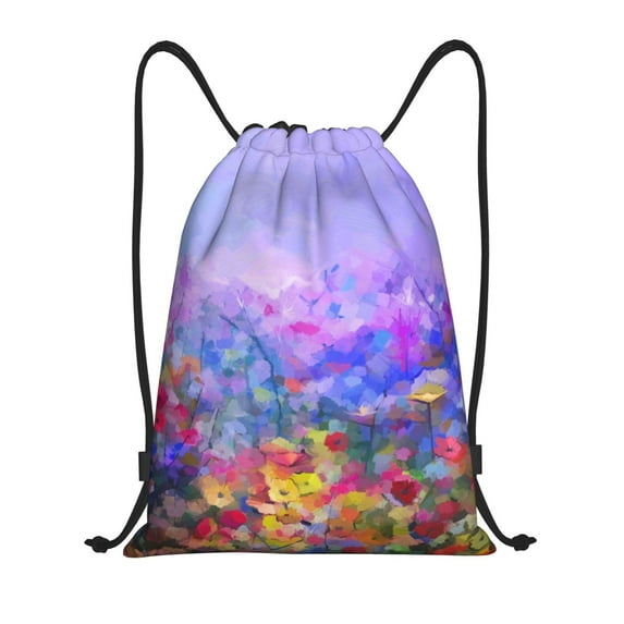 Fuzoiu Colorful Purple Cosmos Flower Print Drawstring Backpack for Gym, Travel, Yoga,Sports Sackpack String Bag for Women Men-Medium