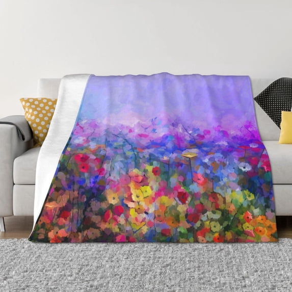 Fuzoiu Colorful Purple Cosmos Flower Print Flannel Blanket,Throw Blanket,Flannel Home Decor,Fleece Bed Blankets,Cozy Soft Blanket for Bed, Sofa, Camping, and Travel-80"x60"
