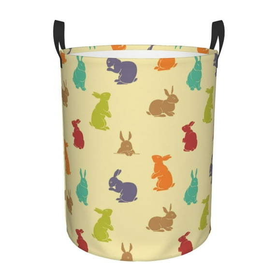 Fuzoiu Colorful Rabbit Print Circular Hamper,Laundry Basket with Handle,Collapsible Laundry,Dirty Clothes Storage Basket,for Bedroom Bathroom Dorm Living Room-Small