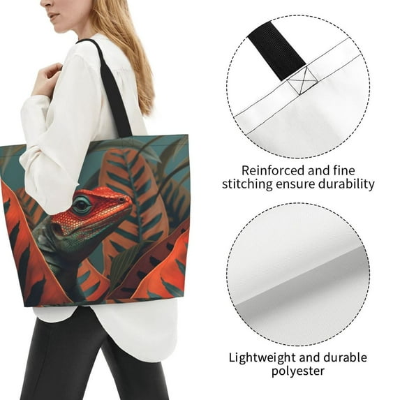 Fuzoiu Colorful Reptile And Leaves Print Tote Bags for Women,Shoulder Bag, Gym Tote,Top Handle Ladies Shoulder Bags for Work Beach Travel and Shopping Grocery