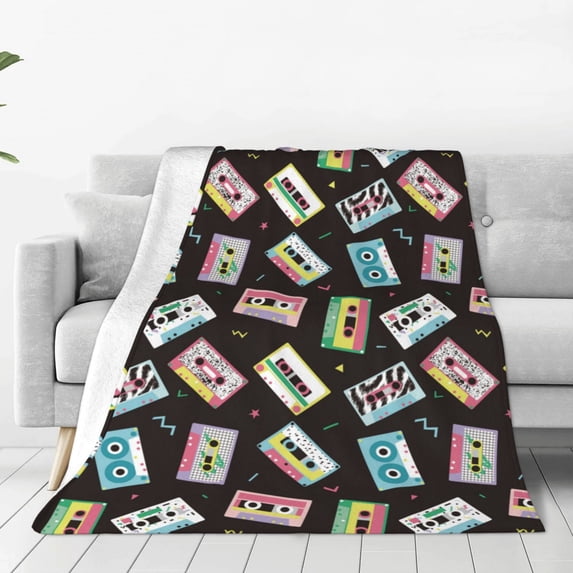 Fuzoiu Colorful Retro Tape Print Ultra-Soft Micro Fleece Blanket,All Seasons Flannel Throw, Lightweight Blanket for Bed, Sofa, Couch, Movie Night, Camping, and Travel-60"x50"