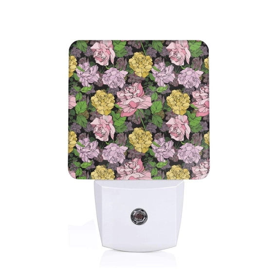 Fuzoiu Colorful Roses Print Dusk to Dawn LED Night Light with Light Sensor, Energy-Efficient Touch-Safe Night Lamp for Home, Office, and Kids' Rooms-US