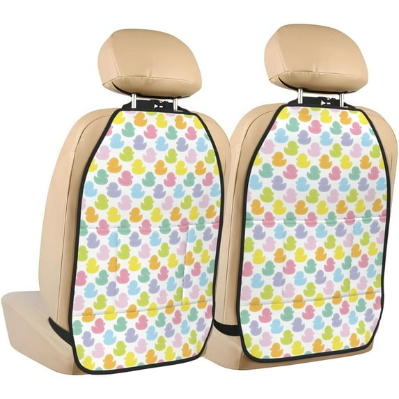 Fuzoiu Colorful Rubber Duck Print 2 Pack Kick Mat Back Seat Protector With 3 Storage Pockets, Universal Car Seat Back Organizer For Kids Pets, Waterproof Backseat Protector For Most Car