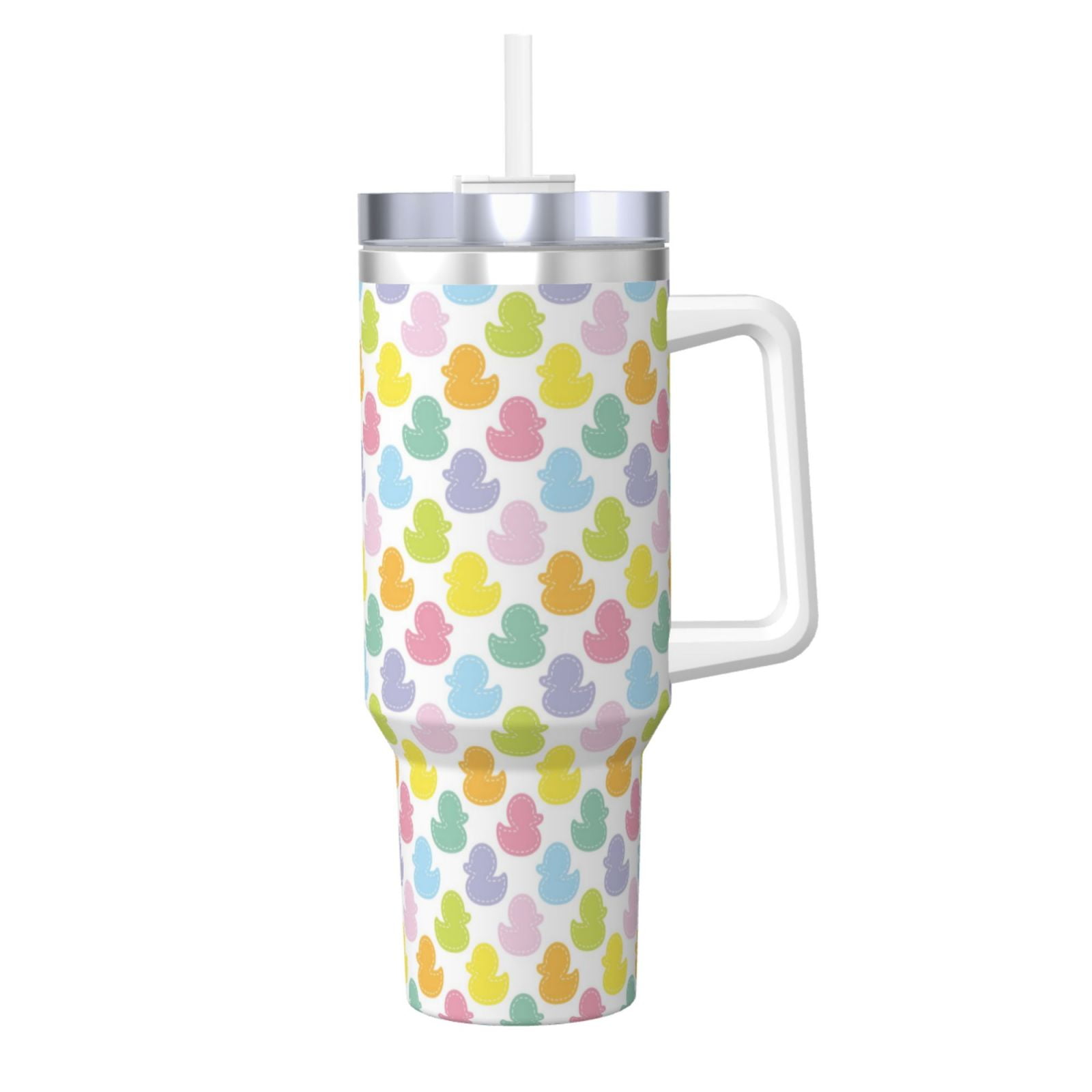 Fuzoiu Colorful Rubber Duck Print 40OZ Ice Bully Stainless Steel Insulated Cup with Handle and ...
