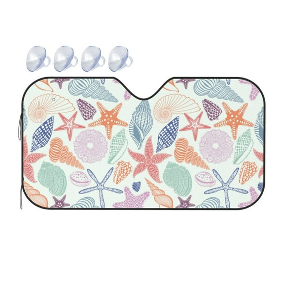 Fuzoiu Colorful Seashells Print Car Windshield Sunshade,Foldable Reflective Sun Visor,Windshield Sun Shade,UV Rays Sun Visor Shade,Auto Front Sun Shield Shade-Medium