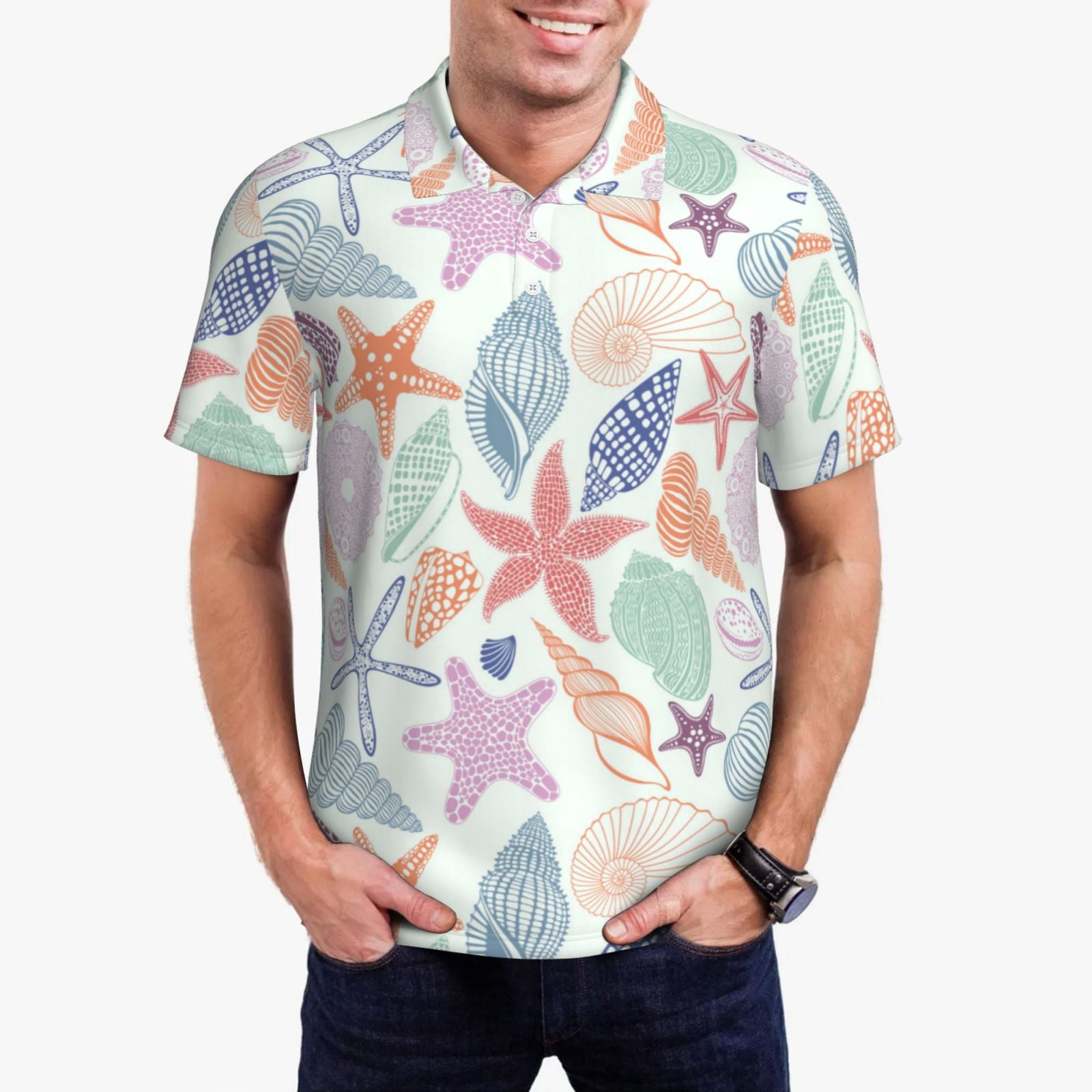 Campana Boys Yuki Short Sleeve Cotton Shirt - Seashells Print - Navy Blue