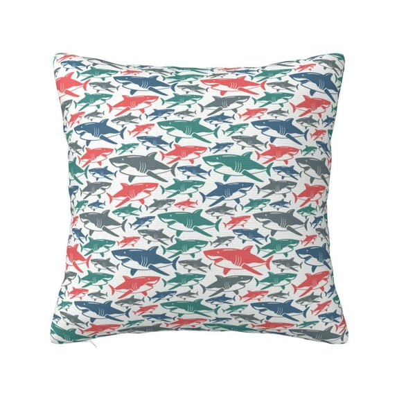 Fuzoiu Colorful Shark Print Square Pillow Cover,Hidden Zipper Design,Luxury Square Pillow Case, Throw Pillow,Couch Cushion-16"x16"