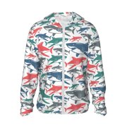 Fuzoiu Colorful Shark Print Unisex Sun Protection Hoodie,UPF 50+ Light Jacket,Full Zip Sun Protection Hoodie,Long Sleeve Sun Shirts,for Outdoor Activities-Medium