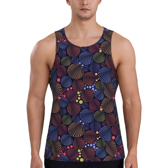 Fuzoiu Colorful Shells Print Men's Workout Tank Tops,Sleeveless Gym Shirt Quick Dry,Fitness Bodybuilding T-Shirt,Muscle Athletic Workout Tee-Medium