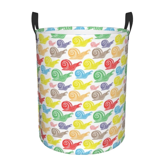 Fuzoiu Colorful Snails Print Circular Hamper,Laundry Basket with Handle,Collapsible Laundry,Dirty Clothes Storage Basket,for Bedroom Bathroom Dorm Living Room-Small