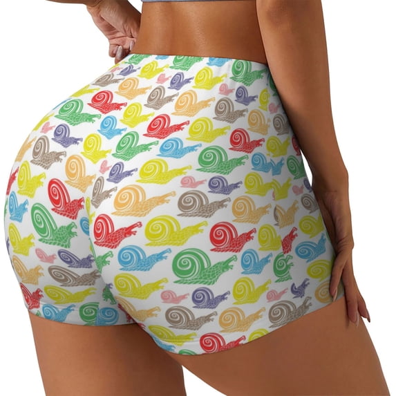 Fuzoiu Colorful Snails Print Women's Workout Shorts,Workout Biker Shorts Women,Exercise Fitness Shorts,Scrunch Short, Athletic Shorts for Gym Yoga Running Sport Active-XX-Large