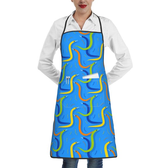 Fuzoiu Colorful Snake Print Kitchen Cooking Aprons,Kitchen Cooking BBQ Aprons,Chef Apron with 2 Pockets for Men Women,Art Aprons for Painting Pottery Ceramics