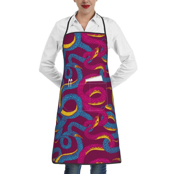 Fuzoiu Colorful Snake Print Kitchen Cooking Aprons,Kitchen Cooking BBQ Aprons,Chef Apron with 2 Pockets for Men Women,Art Aprons for Painting Pottery Ceramics
