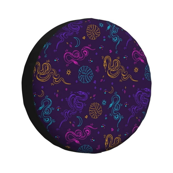 Fuzoiu Colorful Snake Print Universal Spare Tire Cover with Buckle Strap, Waterproof Wheel Covers for Jeep, Trailer, RV, Truck and All Car-14 inch