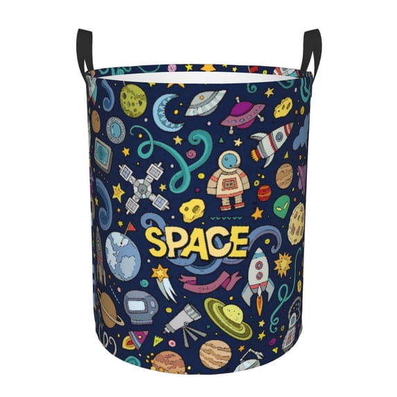 Fuzoiu Colorful Space Print Circular Hamper,Laundry Basket with Handle,Collapsible Laundry,Dirty Clothes Storage Basket,for Bedroom Bathroom Dorm Living Room-Medium