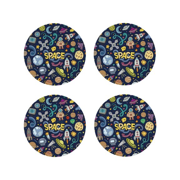 Fuzoiu Colorful Space Print Leather Coasters Set,Drink Coasters Set of 4,for Tabletop Protection, Durable PVC Coasters,Home Décor and Housewarming Gift-Round Shape
