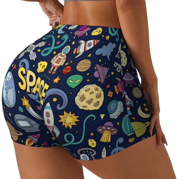 Fuzoiu Colorful Space Print Women's Workout Shorts,Workout Biker Shorts Women,Exercise Fitness Shorts,Scrunch Short, Athletic Shorts for Gym Yoga Running Sport Active-XX-Large