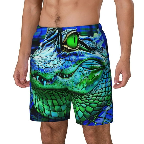 Fuzoiu Colorful Stained Glass Crocodile Print Men's Swim Shorts,Quick-Dry Double-Layer Swim Trunks,Board Trunks,Beach Shorts Swimwear Bathing Suits-XX-Large