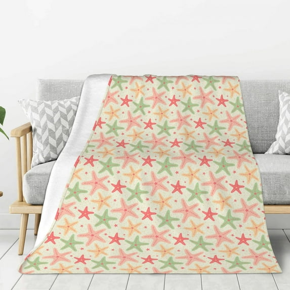 Fuzoiu Colorful Starfish Print Flannel Throw Blanket,Light Weight Warm Decorative,Throw Blanket Cover for Sofa, Couch, Bedroom,Travel-40"x30"
