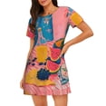 thumbnail image 1 of Fuzoiu Colorful Summer Fruit Table Print Women Nightgowns, Soft Comfy Lightweight Short Sleeves Sleepwear,Crew Neck Loungewear, 1 of 6