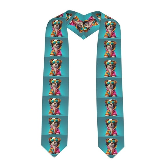 Fuzoiu Colorful Sunglasses Dog Print Graduation Sash,Graduation Stole,Unisex Adult Graduation Stole Shawl 91" Long,for Academic Commencements Shawl-Sharp Corner