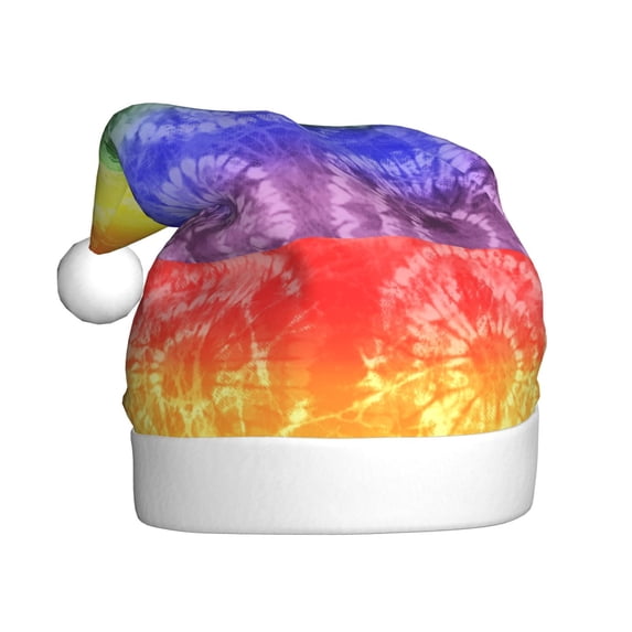 Fuzoiu Colorful Tie Dye Print Santa Hat Christmas Hat for Adults,Santa Hats with Pompom, Unisex Xmas Holiday Hat for Christmas New Year Festive Party Supplies