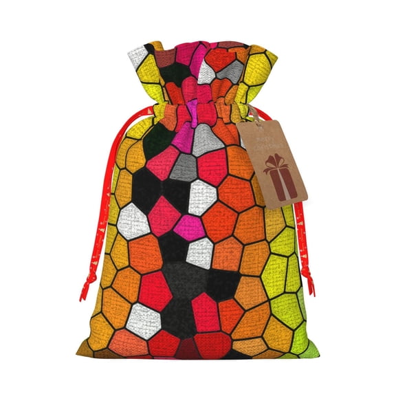 Fuzoiu Colorful Tie Dye Stained Glass 1 Print Christmas Gift Bag,Burlap Gift Bag with Drawstring Closure & Hang Tag,Perfect for Holidays, Birthdays, and Special Occasions-Small