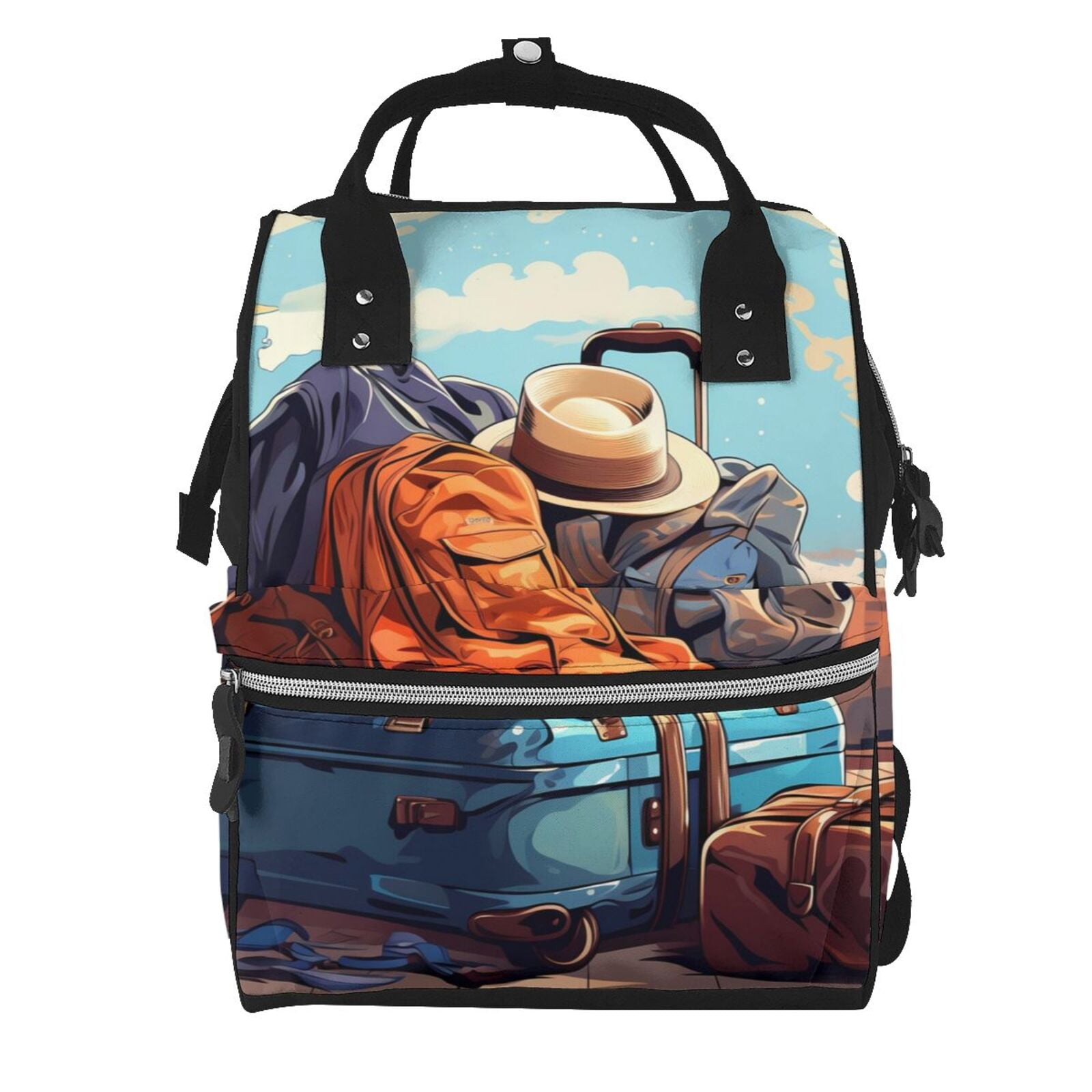 Fuzoiu Colorful Travel Luggage Gear Print Diaper Bag Backpack,Baby Essentials Travel Tote,Multi function Waterproof Diaper Bag, Travel Essentials Baby Bag - Unisex