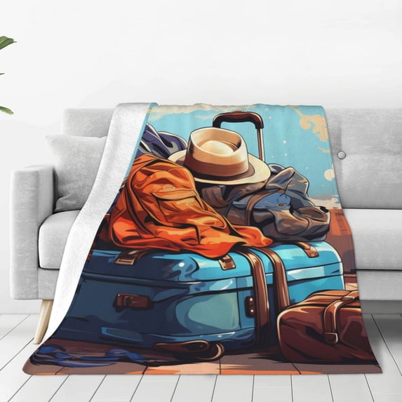 Fuzoiu Colorful Travel Luggage Gear Print Ultra-Soft Micro Fleece Blanket,All Seasons Flannel Throw, Lightweight Blanket for Bed, Sofa, Couch, Movie Night, Camping, and Travel-50"x40"