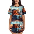 thumbnail image 1 of Fuzoiu Colorful Travel Luggage Gear Print Women's Short-Sleeved Pajama Set,Lounge Sleepwear Set,Womens Pajama Sets 2 Piece,Button-Up Top and Shorts with Pockets-Medium, 1 of 7