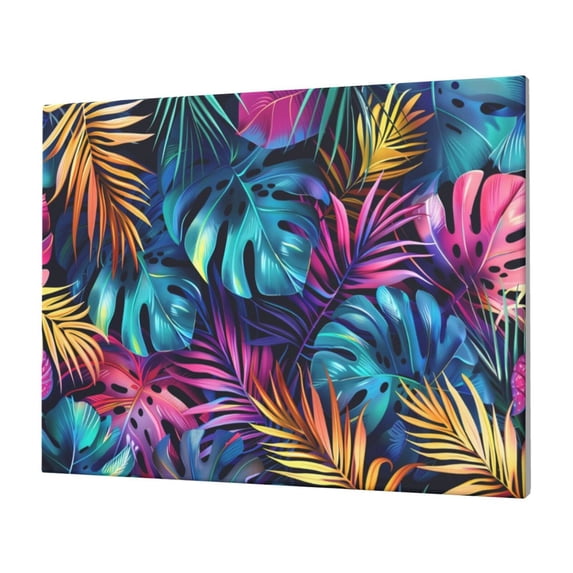 Fuzoiu Colorful Tropical Leaves Print Canvas Wall Decorative,Modern Artwork Picture Decor Painting,Living Room Bedroom Home Office,Framed Hangable Decorative Artwork Size 30x40