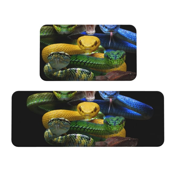 Fuzoiu Colorful Viper Snake Print Kitchen Floor Mat 2 Sets,Kitchen Rugs and Mats,,Non Skid Waterproof Kitchen Floor Mat for Kitchen,Home Office,Sink,Laundry
