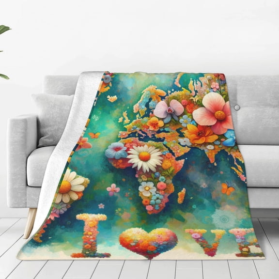 Fuzoiu Colorful World Map Print Ultra-Soft Micro Fleece Blanket,All Seasons Flannel Throw, Lightweight Blanket for Bed, Sofa, Couch, Movie Night, Camping, and Travel-80"x60"