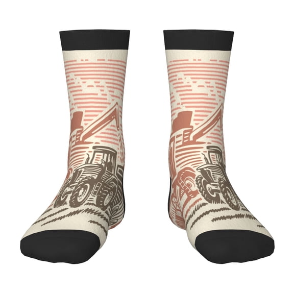 Fuzoiu Combine harvester working with tractor Print Kids Socks For Boys Girls,Grip Crew Socks with Non Slip,Lightweight Stretch Crew Socks,Toddlers Crew Boot Socks