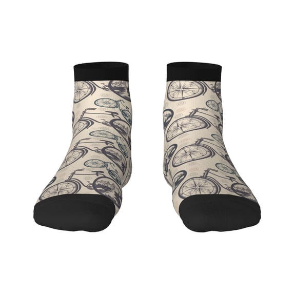 Fuzoiu Compass And Mountains In Bicycle Wheels Print Adult Socks, Crew Moisture-wicking Socks, Unisex Cushion Crew Socks,Casual Sports Ankle Socks