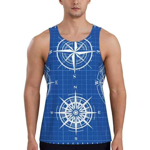 Fuzoiu Compass Print Men's Workout Tank Tops,Sleeveless Gym Shirt Quick Dry,Fitness Bodybuilding T-Shirt,Muscle Athletic Workout Tee-XX-Large