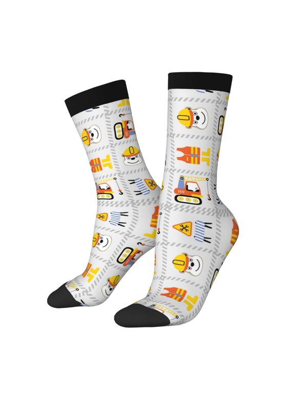 Construction Equipments Worker Print Athletic Crew Socks for Men & Women,Casual Crew Socks,Above Ankle Crew Socks for Business, Casual
