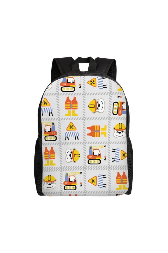 Construction Equipments Worker Print Laptop Backpack,Work Business Backpacks, Large Capacity Nurse Bag College Bookbag for School, Waterproof Casual Daypack for Travel