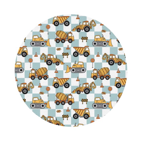 Fuzoiu Construction Vehicle Print Leather Coasters Set,Drink Coasters Set of 6,for Tabletop Protection, Durable PVC Coasters,Home Décor and Housewarming Gift,Round Shape