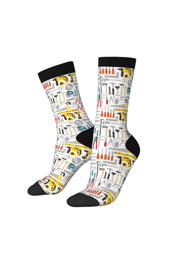 Construction tools Print Athletic Crew Socks for Men & Women,Casual Crew Socks,Above Ankle Crew Socks for Business, Casual