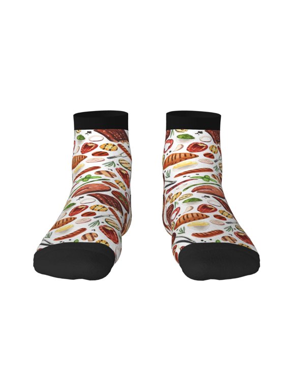 Cooking Bbq Print Adult Socks, Crew Moisture-wicking Socks, Unisex Cushion Crew Socks,Casual Sports Ankle Socks