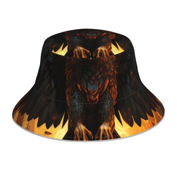 Fuzoiu Cool Black Eagle Print Reflective Bucket Hat,Outdoor Hat for Men and Women,Bucket Hat for Travel Fishing Hunting Summer Camp