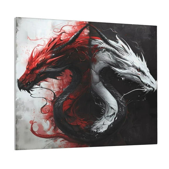 Fuzoiu Cool Black And White Dragon Print Canvas Wall Art for Bathrooms,Wall Decor for Bedroom,Framed Artwork for Wall,Modern Wall Decorations Prints Picture for Kitchen Home
