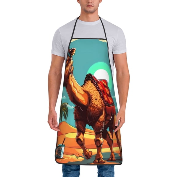 Fuzoiu Cool Camel Oasis Vibes Print Waterproof Apron, Kitchen Apron for Women Men Chef, Apron for Christmas Dinner Party Cooking Baking Crafting House Cleaning Kitchen