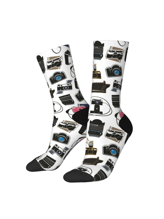 Cool Camera Print Athletic Crew Socks for Men & Women,Casual Crew Socks,Above Ankle Crew Socks for Business, Casual
